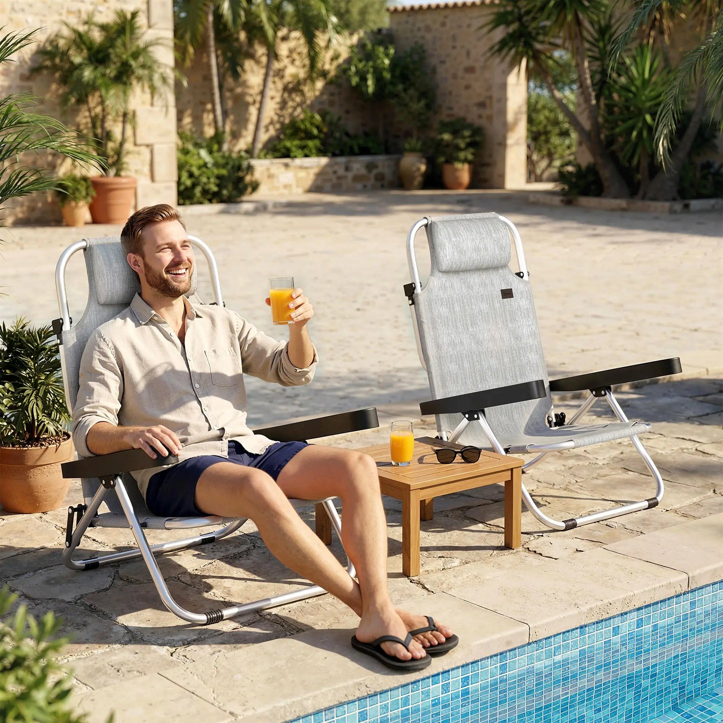 Folding Lounge Chair Set, Reclining Outdoor Chairs, 4-Position Adjustable Lounger Chairs at Gallery Canada