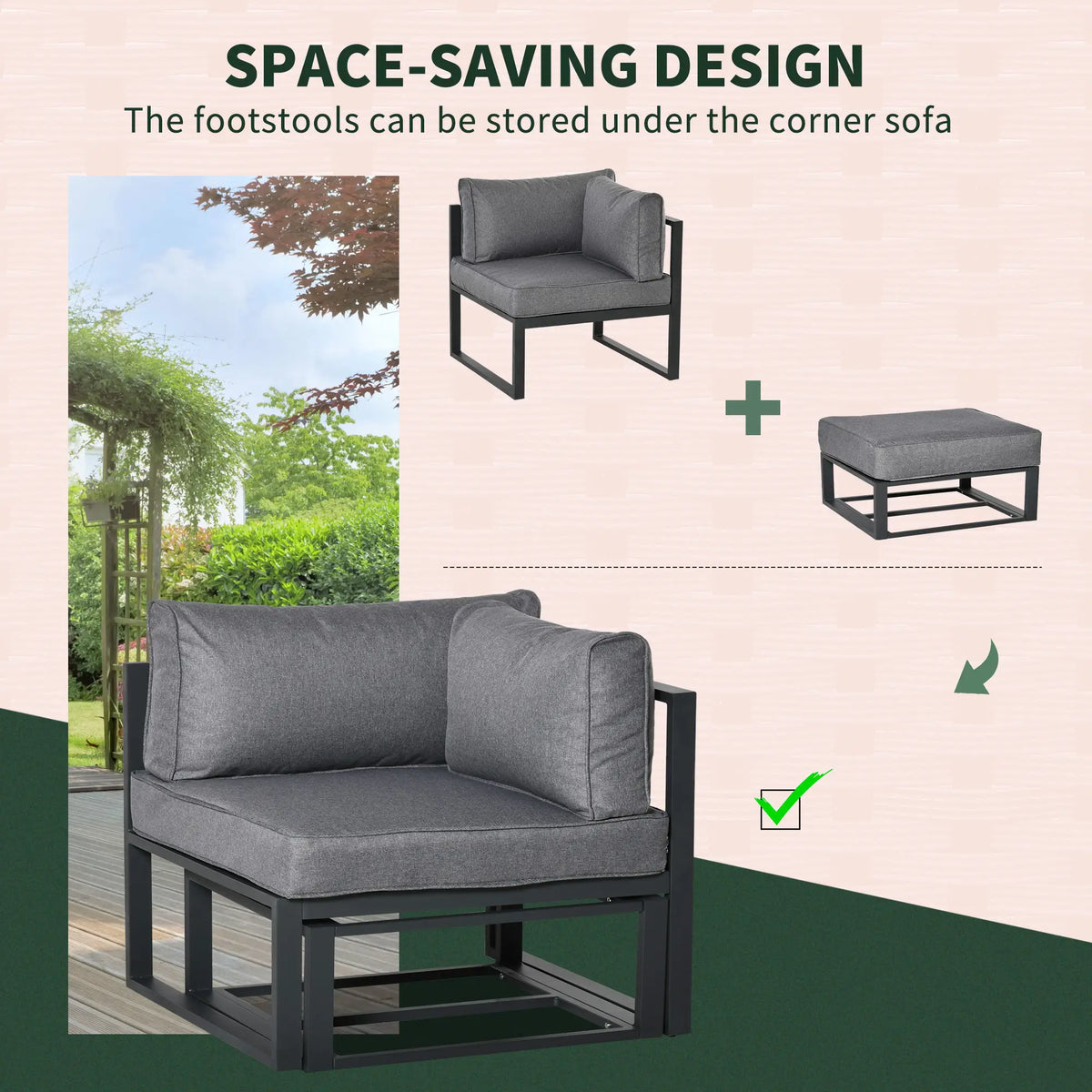6 Piece Patio Furniture Set, Sectional Outdoor Daybed, Aluminum Frame, Grey