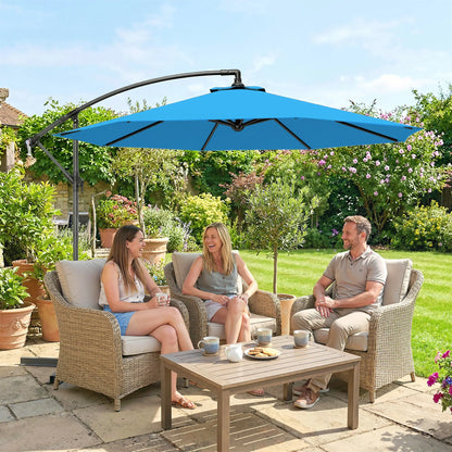10ft Offset Patio Umbrella, Crank Hanging Parasol, Blue Cantilever Umbrellas at Gallery Canada