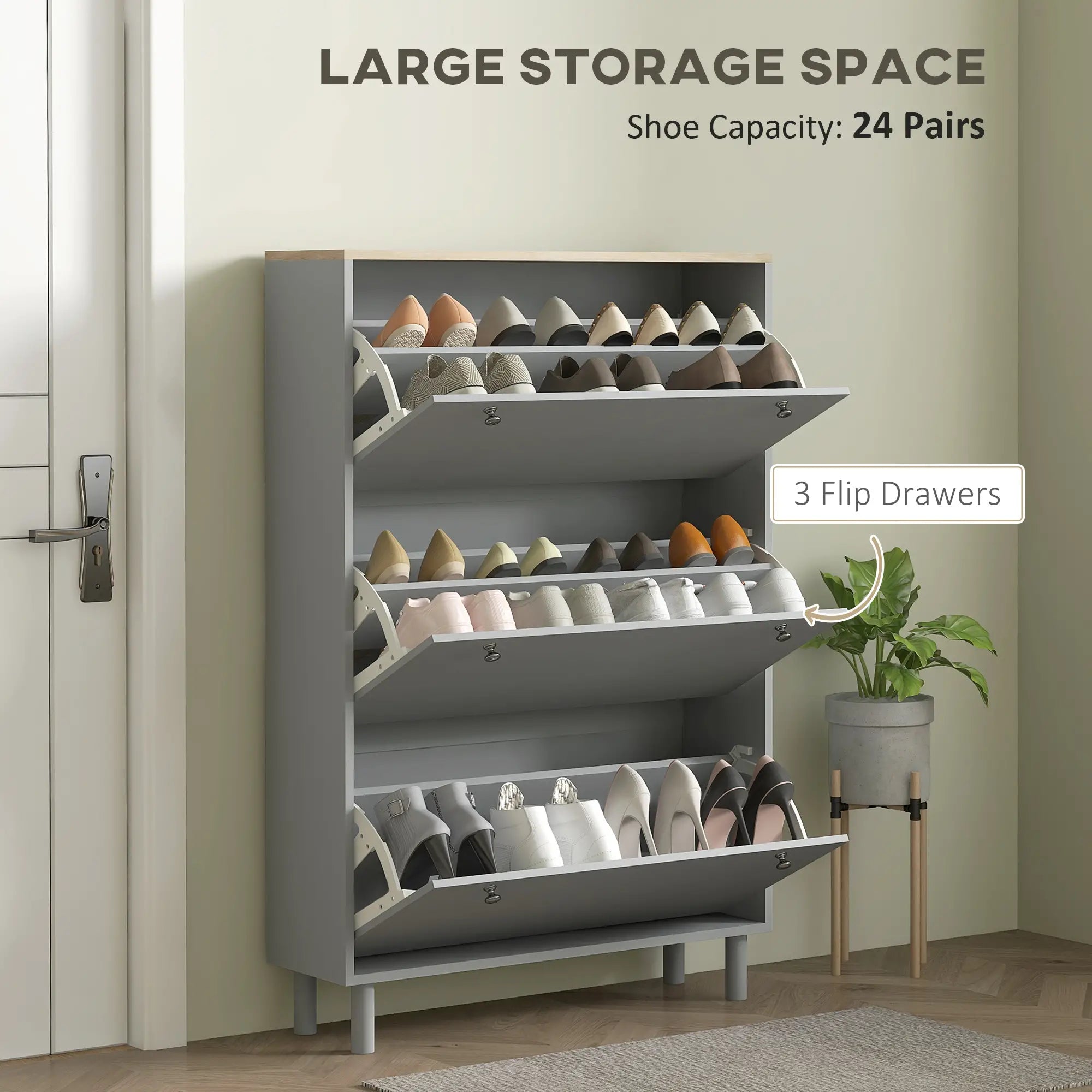 Shoe Storage, 3 Flip Drawers, Adjustable Shelves, 24 Pairs, Grey Shoe Storage Cabinets & Racks at Gallery Canada