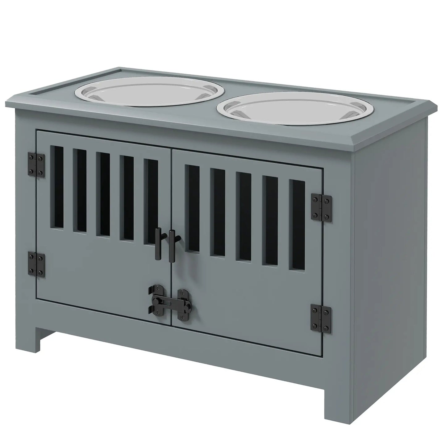 Raised Dog Bowls, 2 Stainless Bowls with Storage, XL, Grey Dog Bowls Grey at Gallery Canada