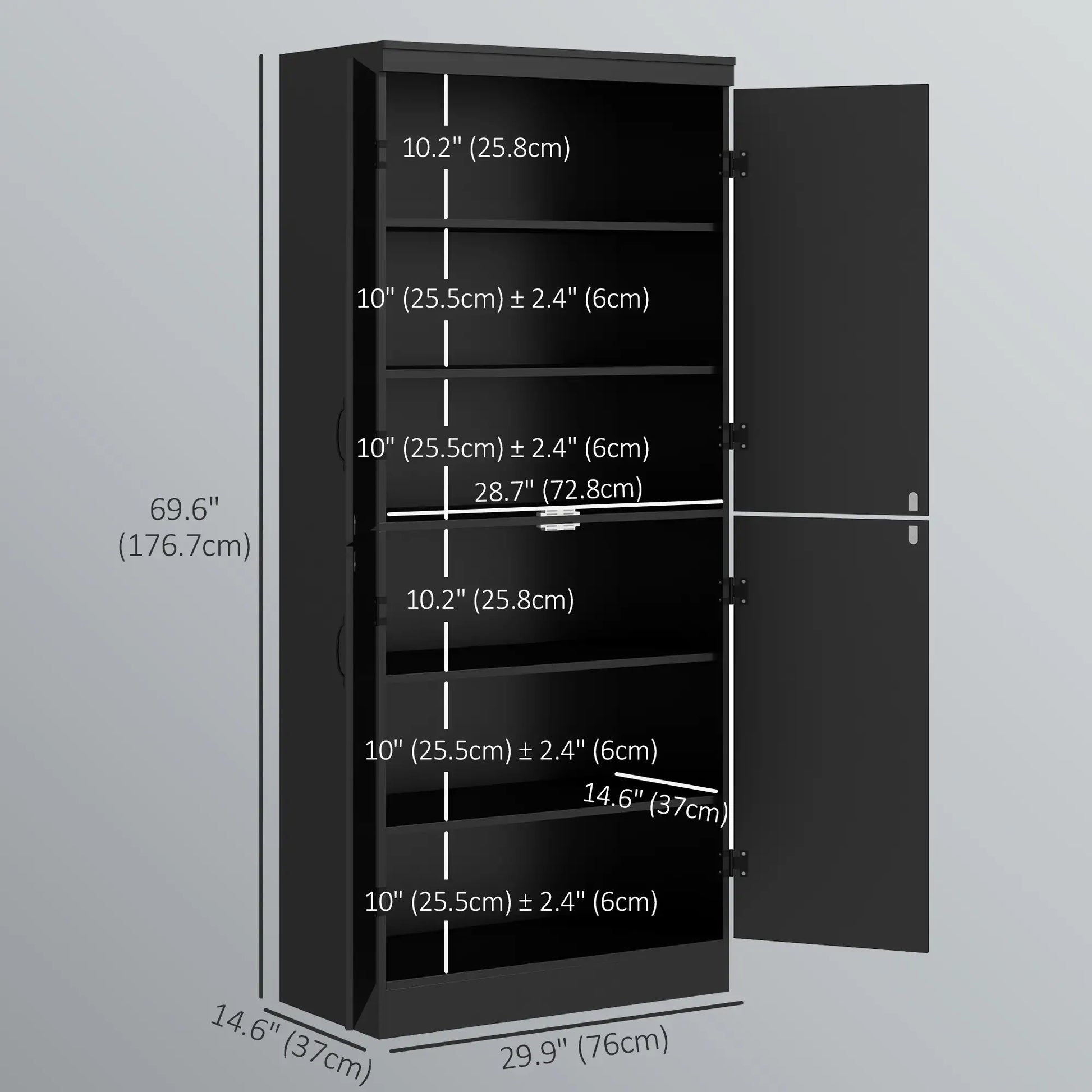 4-Door Storage Cabinet, Adjustable Shelves, 70", Black Kitchen Pantry Cabinets at Gallery Canada