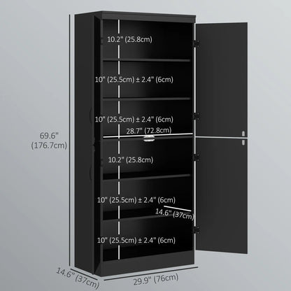 4-Door Storage Cabinet, Adjustable Shelves, 70", Black Kitchen Pantry Cabinets at Gallery Canada