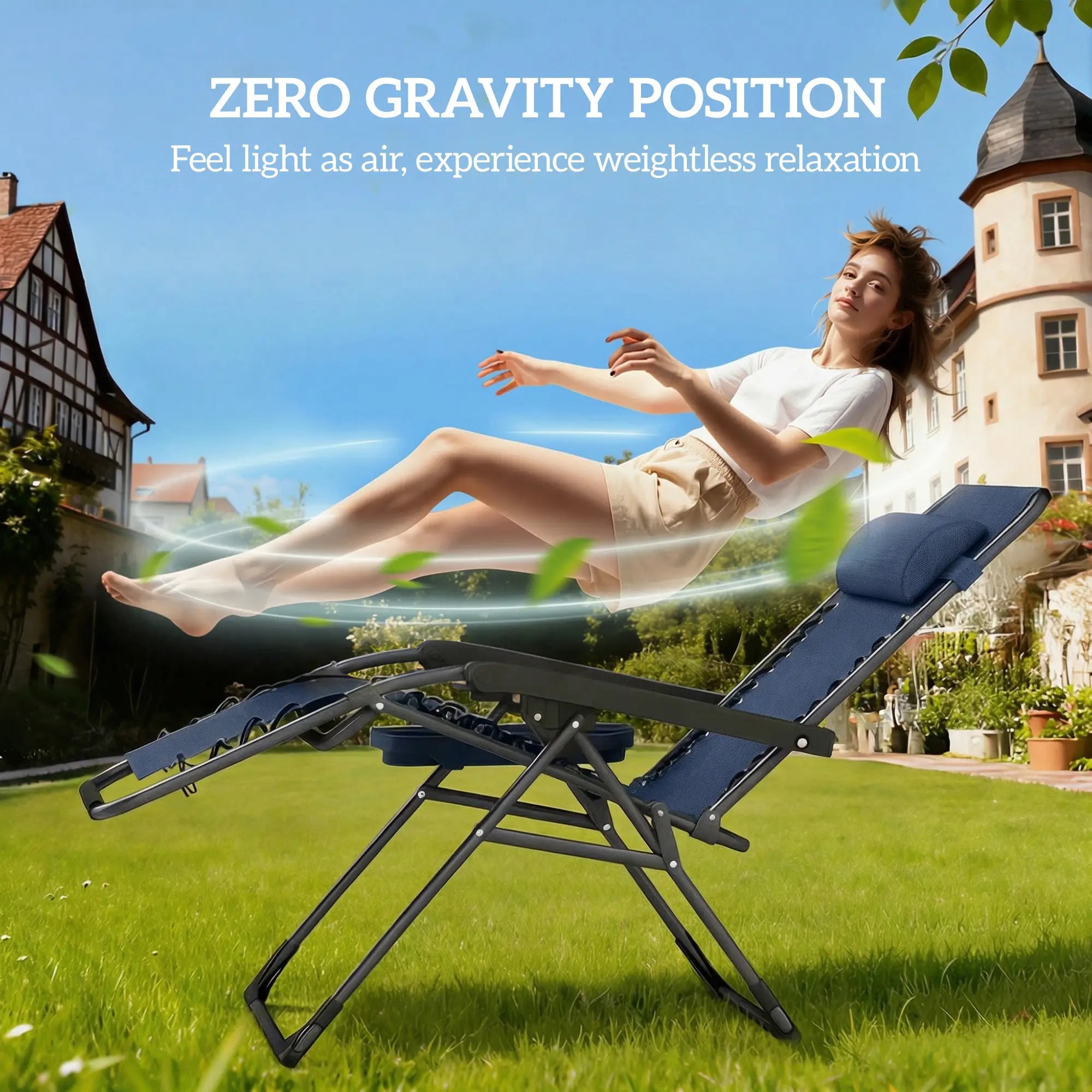 Zero Gravity Chair Set Of 2, Folding Reclining Outdoor Lounge Chair, Dark Blue Lounger Chairs at Gallery Canada