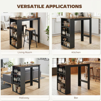 Modern Bar Table, Counter Height, 3 Storage Shelves, Rustic Brown, Brown Bar Tables at Gallery Canada