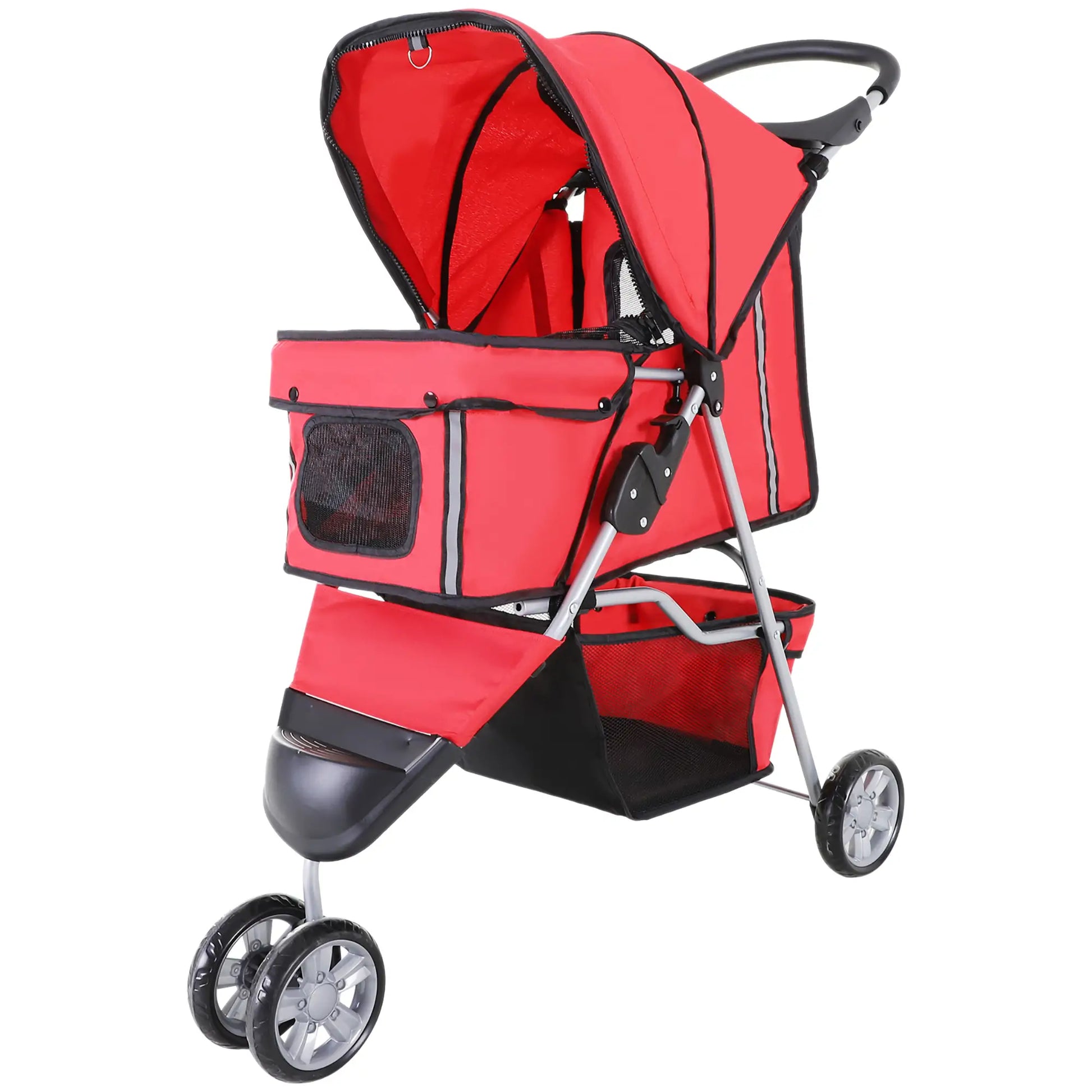 3 Wheel Foldable Dog Stroller, Storage Basket, Adjustable Canopy, Cupholder, Red Dog Bike Trailers & Strollers at Gallery Canada
