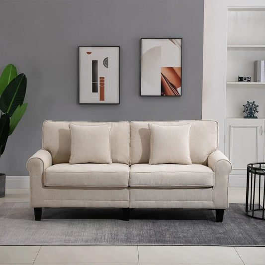 Modern 3 Seater Sofa, Corduroy Fabric, Pine Wood Legs, Beige 3-Seater Sofas Beige at Gallery Canada