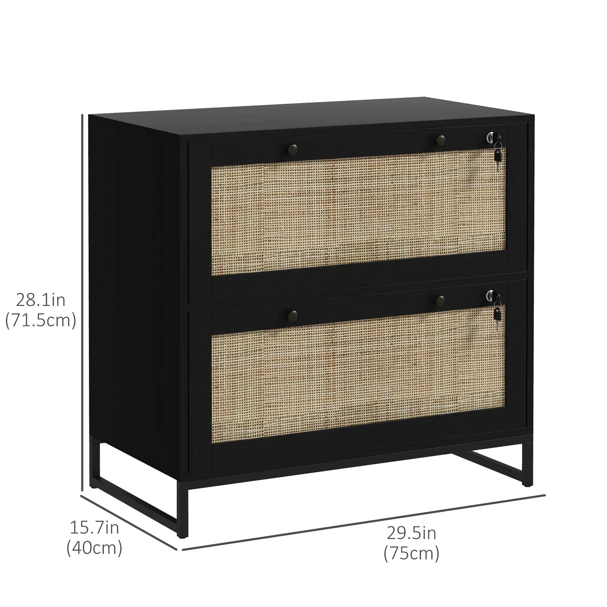 2-Drawer Filing Cabinet with Lock, Rattan, Adjustable Hanging Bar, Black Office Cabinets & Cupboards at Gallery Canada