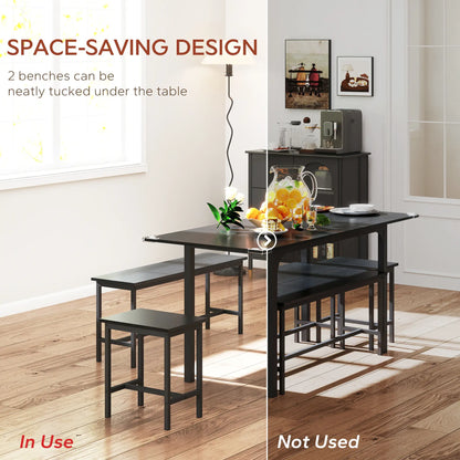 Extendable Dining Table Set, 5-Piece for 4-6 with 2 Benches and 2 Stools, Black Dining Table Sets at Gallery Canada