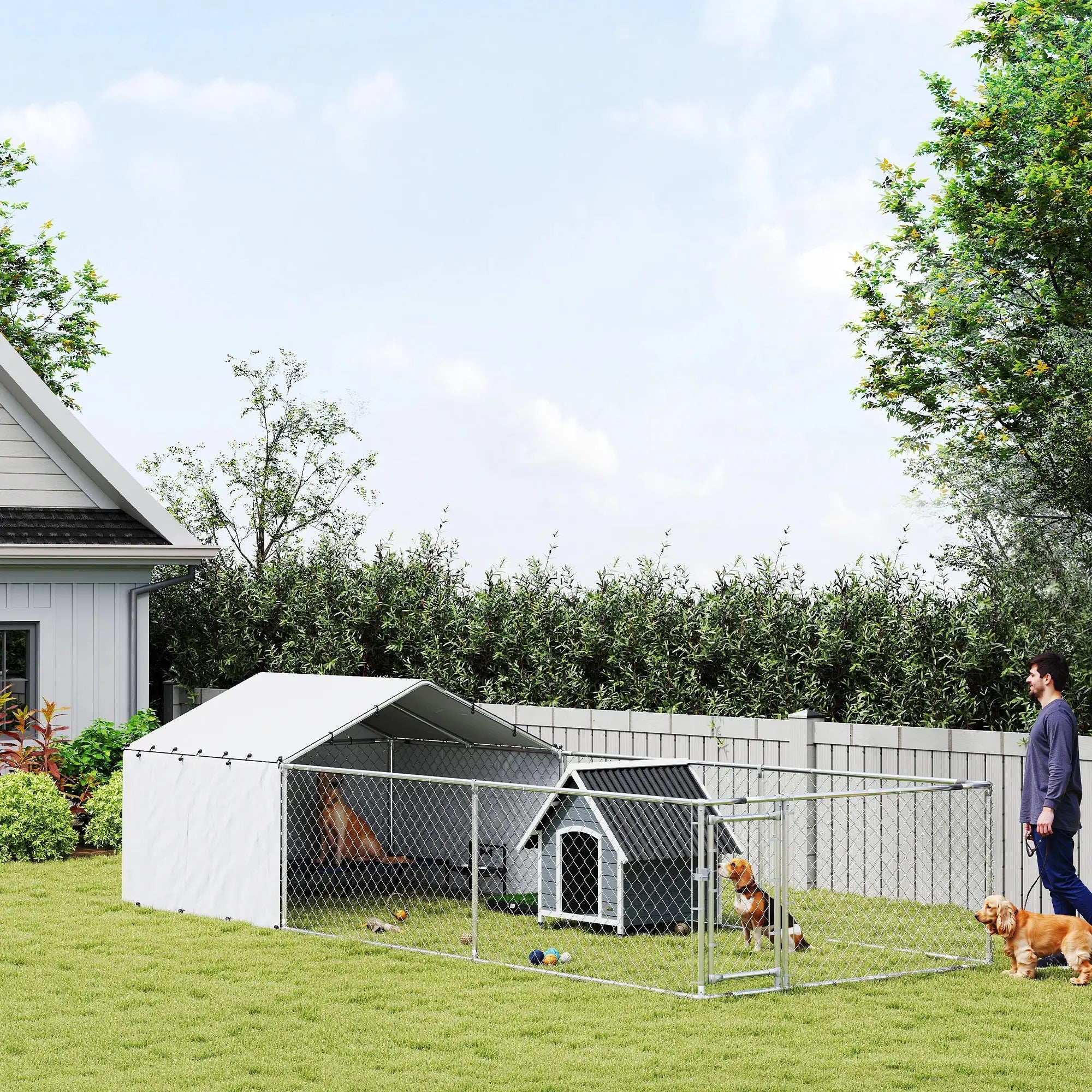Galvanized Steel Dog Kennel, Outdoor, Waterproof UV-Resistant Cover, 19.7' x 7.5' x 4.9' Houses, Kennels & Pens at Gallery Canada