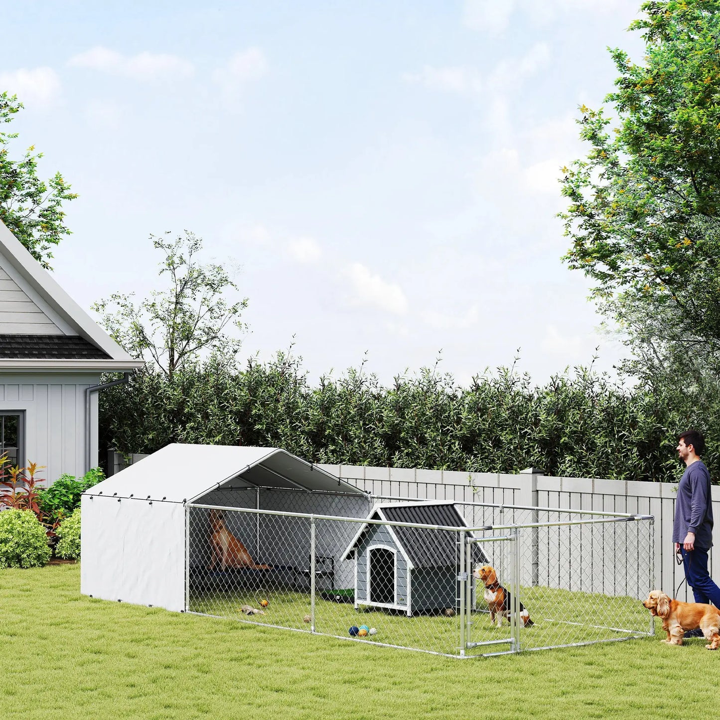 Galvanized Steel Dog Kennel, Outdoor, Waterproof UV-Resistant Cover, 19.7' x 7.5' x 4.9' Houses, Kennels & Pens at Gallery Canada