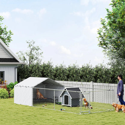 Galvanized Steel Dog Kennel, Outdoor, Waterproof UV-Resistant Cover, 19.7' x 7.5' x 4.9' Houses, Kennels & Pens at Gallery Canada