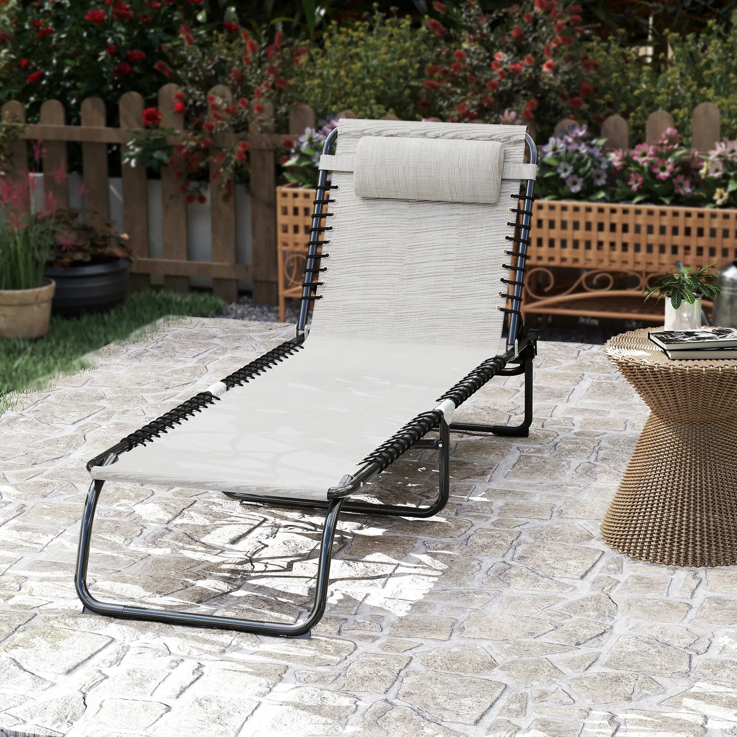 Outdoor Folding Lounge Chair, 4-Level Adjustable, Cream Lounger Chairs at Gallery Canada