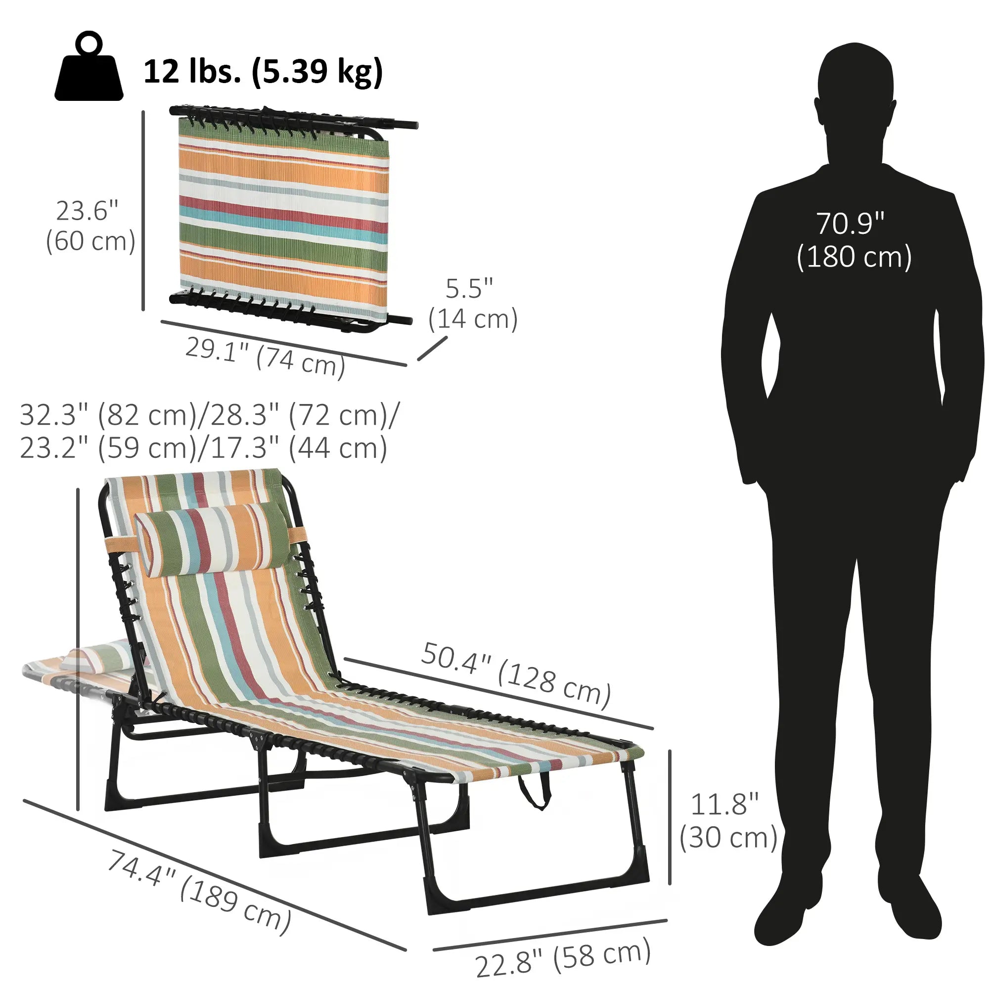 Outdoor Folding Lounge Chair, 4-Level Adjustable, Tanning Chair, Multicoloured Lounger Chairs at Gallery Canada