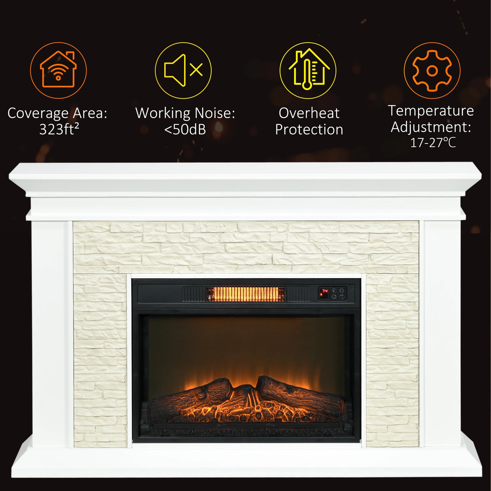 31.5" Electric Fireplace with Mantel, 1400W, Remote, White Electric Fireplaces at Gallery Canada