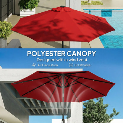 9ft Solar Patio Umbrella, 24 LED Lights, Tilt, Wine Red Sun Umbrellas at Gallery Canada