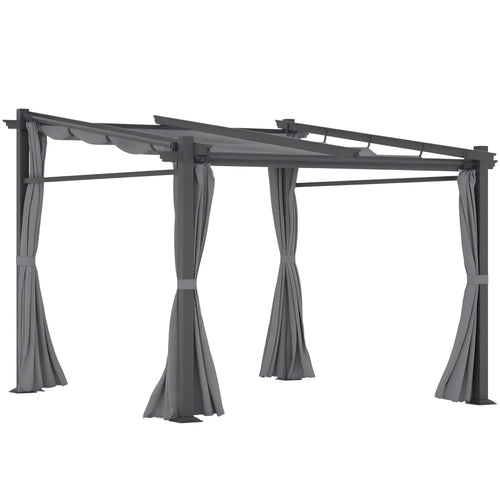 Metal Pergola, Sliding Roof Canopy, Retractable, 10' x 10', Dark Grey