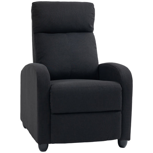 Fabric Recliner Chair, Manual Reclining Sofa, Padded Seat, Black Single Sofas Black at Gallery Canada