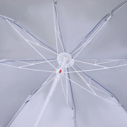 6.7ft Beach Umbrella, Push Button Tilt, Ruffled, Blue Beach Umbrellas at Gallery Canada
