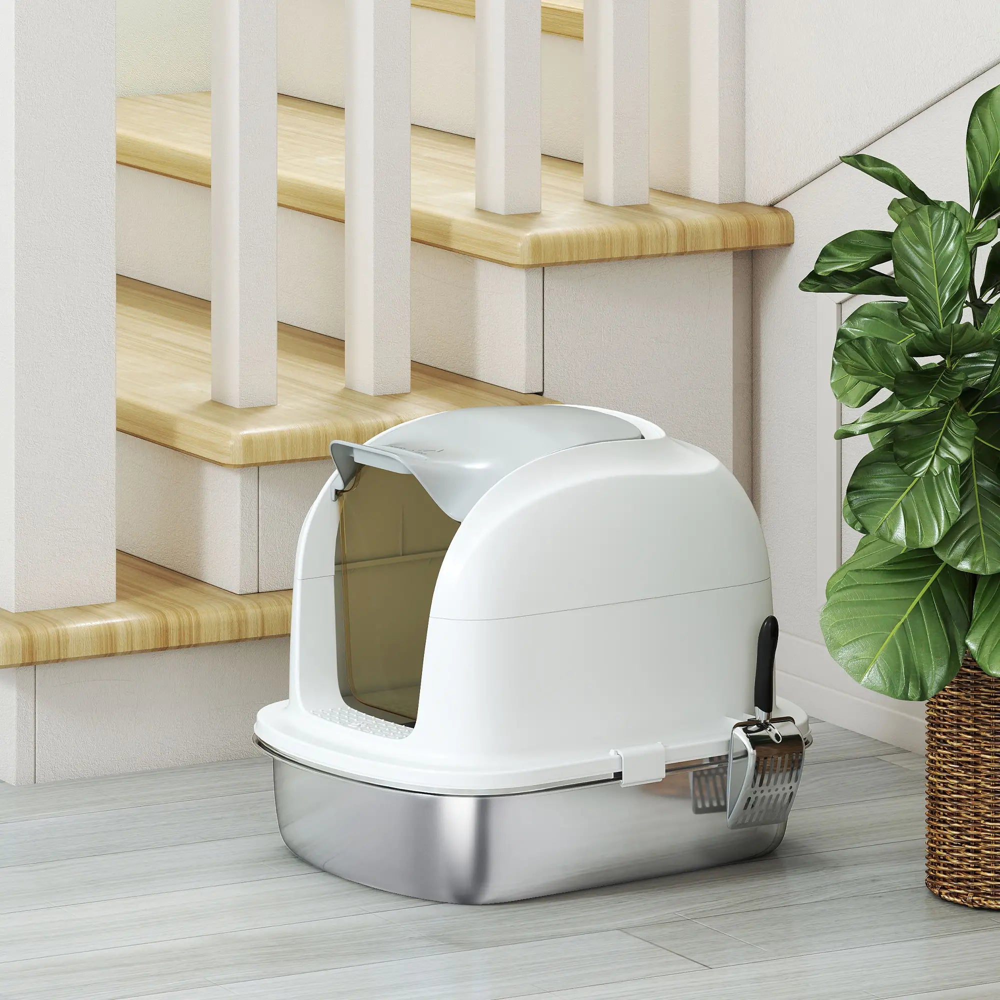 XL Stainless Steel Cat Litter Box with Lid, Enclosed, Scoop Included Cat Litter Box Enclosures at Gallery Canada