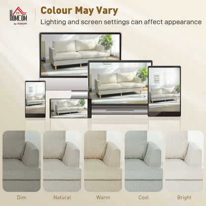 Canapé 3 places, 74" Canapé en velours côtelé, Pieds en bois massif, Beige