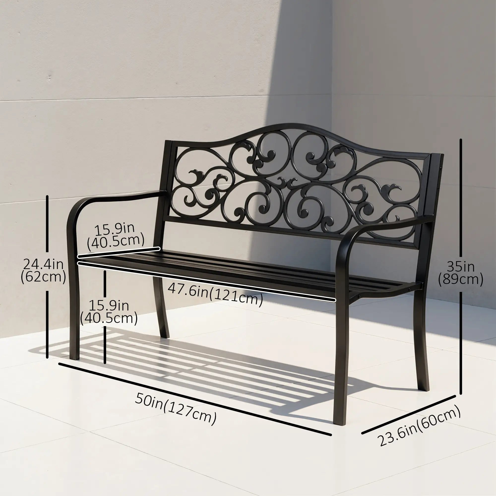 Vintage Floral Cast Metal Garden Bench, 50
