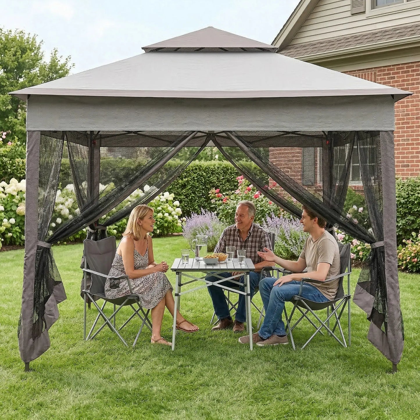 11' x 11' Pop Up Canopy, 2-Tier Soft Top Shelter Tent With Netting, Mixed Grey Pop Up Canopies at Gallery Canada