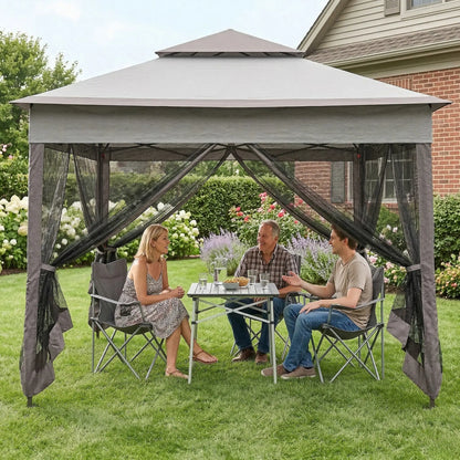 11' x 11' Pop Up Canopy, 2-Tier Soft Top Shelter Tent With Netting, Mixed Grey Pop Up Canopies at Gallery Canada