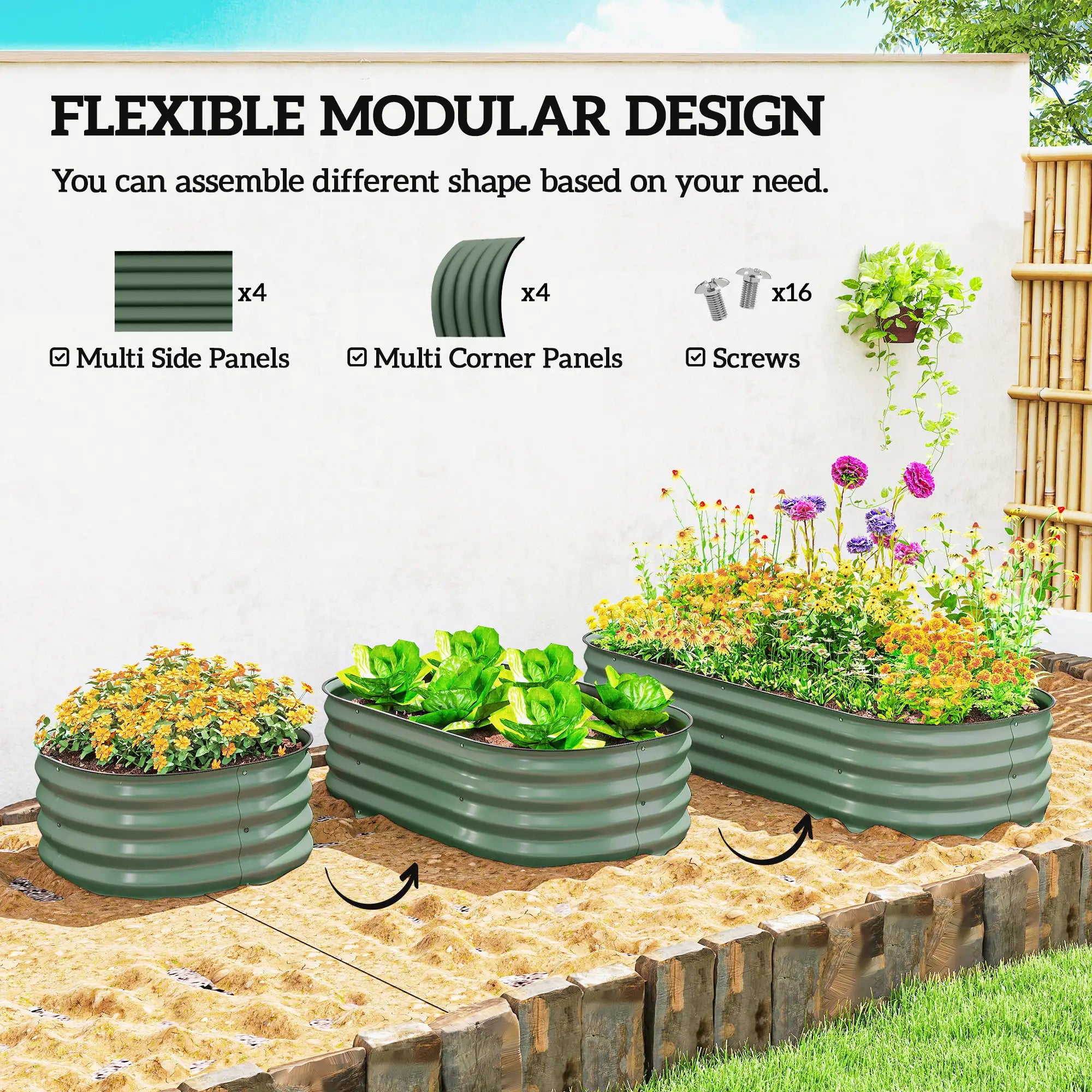 4.9 x 2 x 1ft Galvanized Raised Garden Bed Kit, Metal Planter Box, Green Galvanized Planter Boxes at Gallery Canada