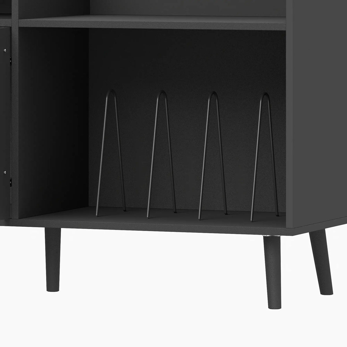 Record Player Stand with Outlets, Vinyl Storage Holds 300 Albums, Black
