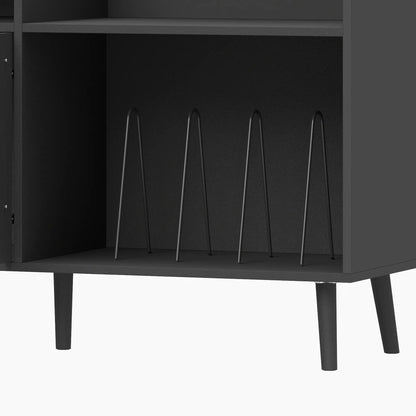 Record Player Stand with Outlets, Vinyl Storage Holds 300 Albums, Black