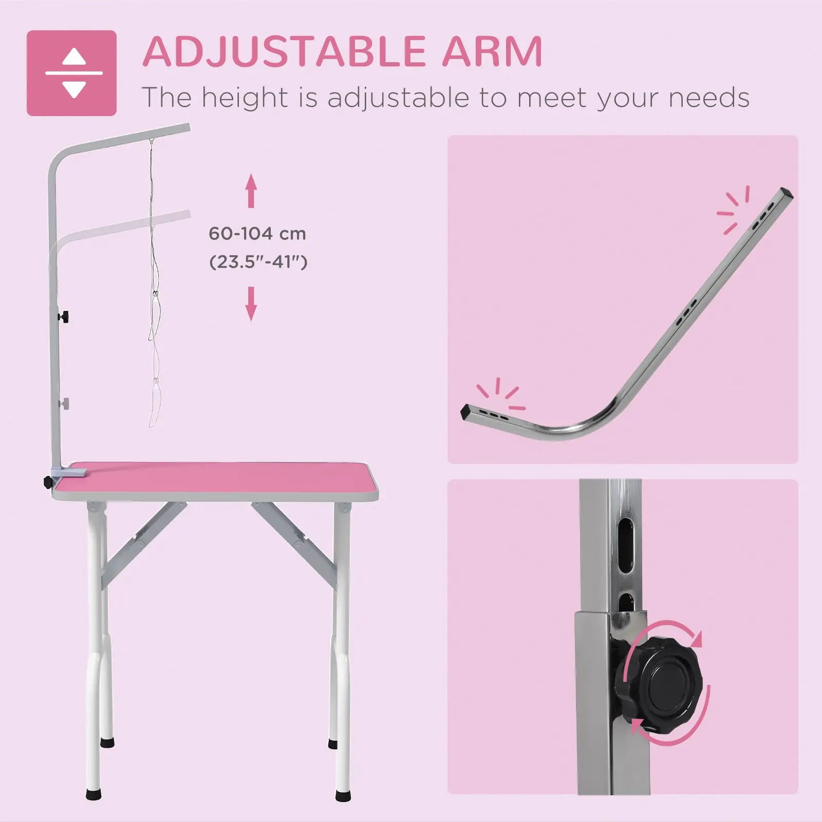 Foldable Pet Grooming Table, Adjustable Arm, Non-Slip Surface, Pink Dog Grooming Tables at Gallery Canada