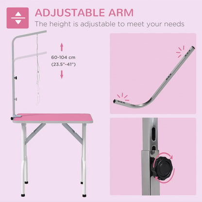 Foldable Pet Grooming Table, Adjustable Arm, Non-Slip Surface, Pink Dog Grooming Tables at Gallery Canada