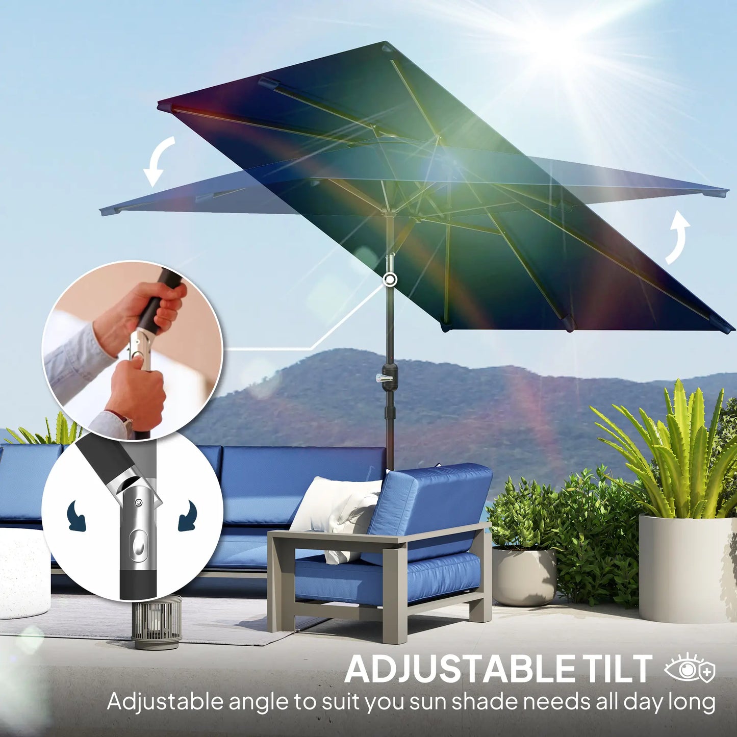 6.5x9.6ft Rectangle Aluminum Tilt Patio Umbrella, Navy Blue Sun Umbrellas at Gallery Canada