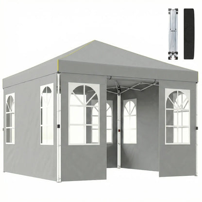 9.6 x 9.6 ft Pop Up Canopy Tent, 4 Sidewalls, UPF 50+, Light Grey