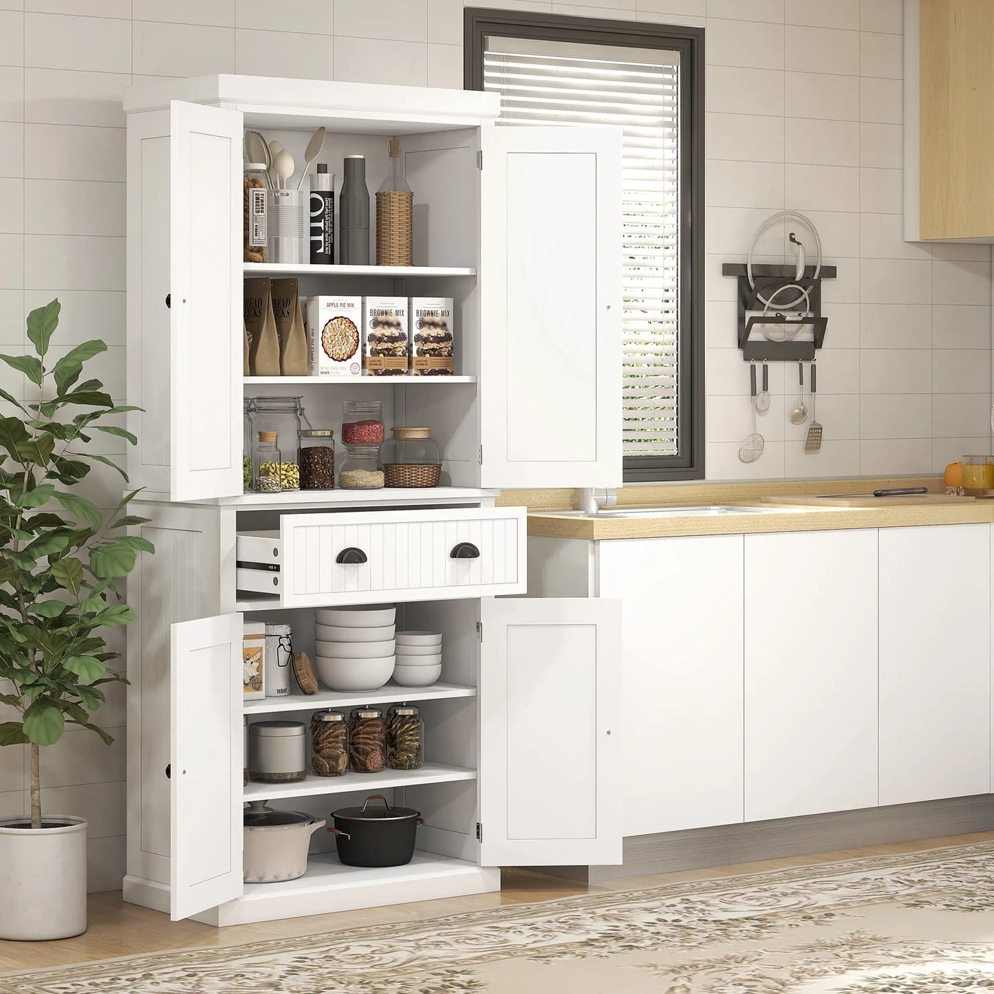 72" Kitchen Pantry, Freestanding Storage Cabinet, White Kitchen Pantry Cabinets at Gallery Canada
