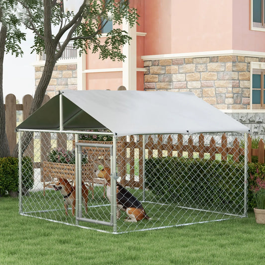 6.6' x 6.6' x 4.9' Outdoor Dog Kennel, Heavy Duty Galvanized Steel, UV-Resistant Roof, Silver Houses, Kennels & Pens Silver at Gallery Canada