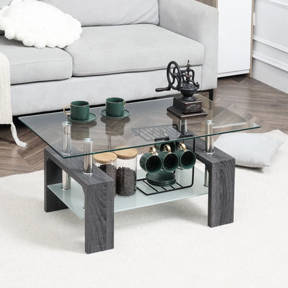 Rectangular Glass Coffee Table, 2-Tier Center Table, Grey Coffee Tables at Gallery Canada