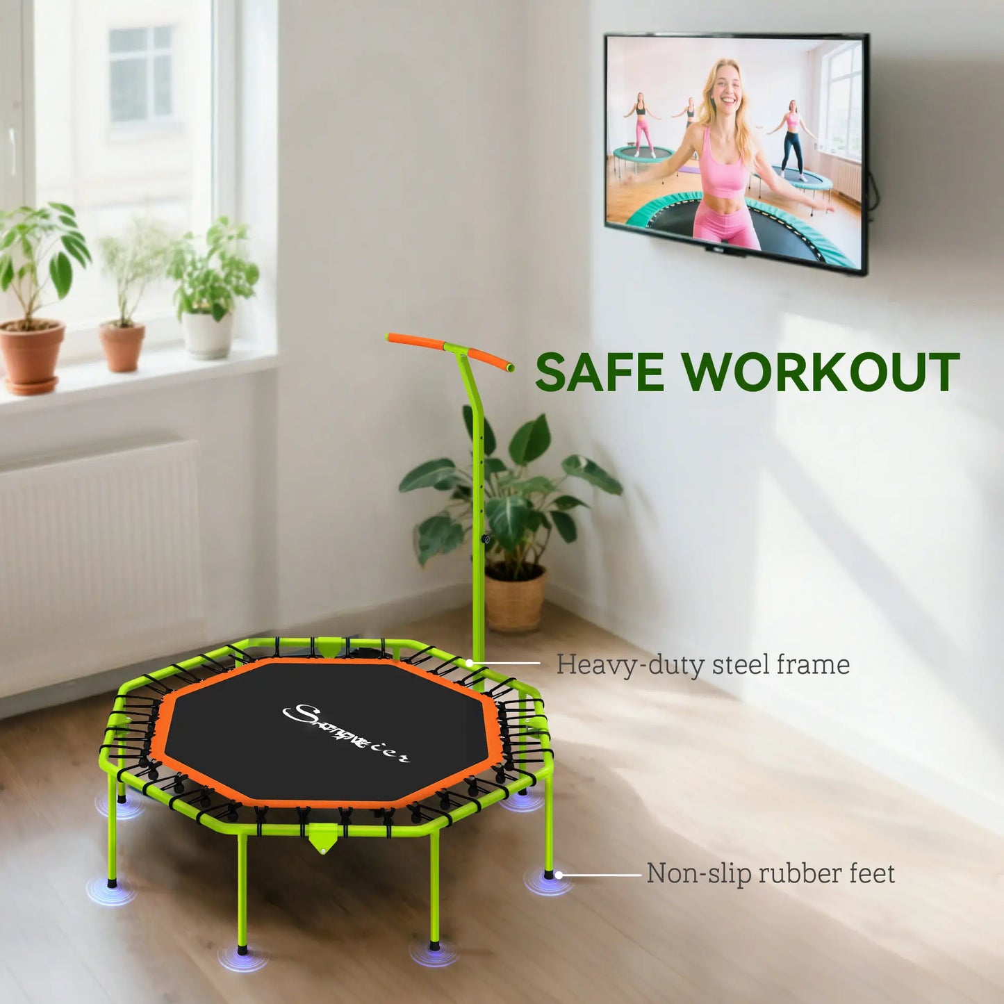50" Foldable Mini Trampoline, Fitness Rebounder, Adjustable Handle Bar Trampolines at Gallery Canada