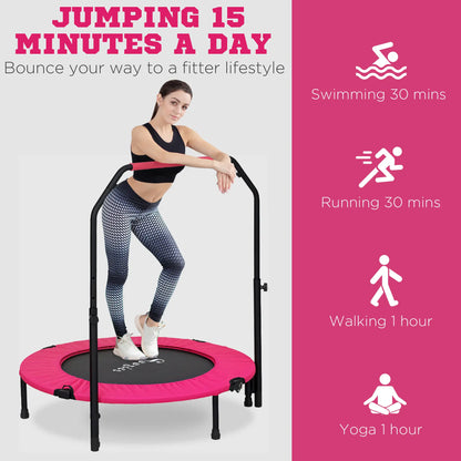 40" Foldable Mini Fitness Trampoline, Adjustable Foam Handle, Pink