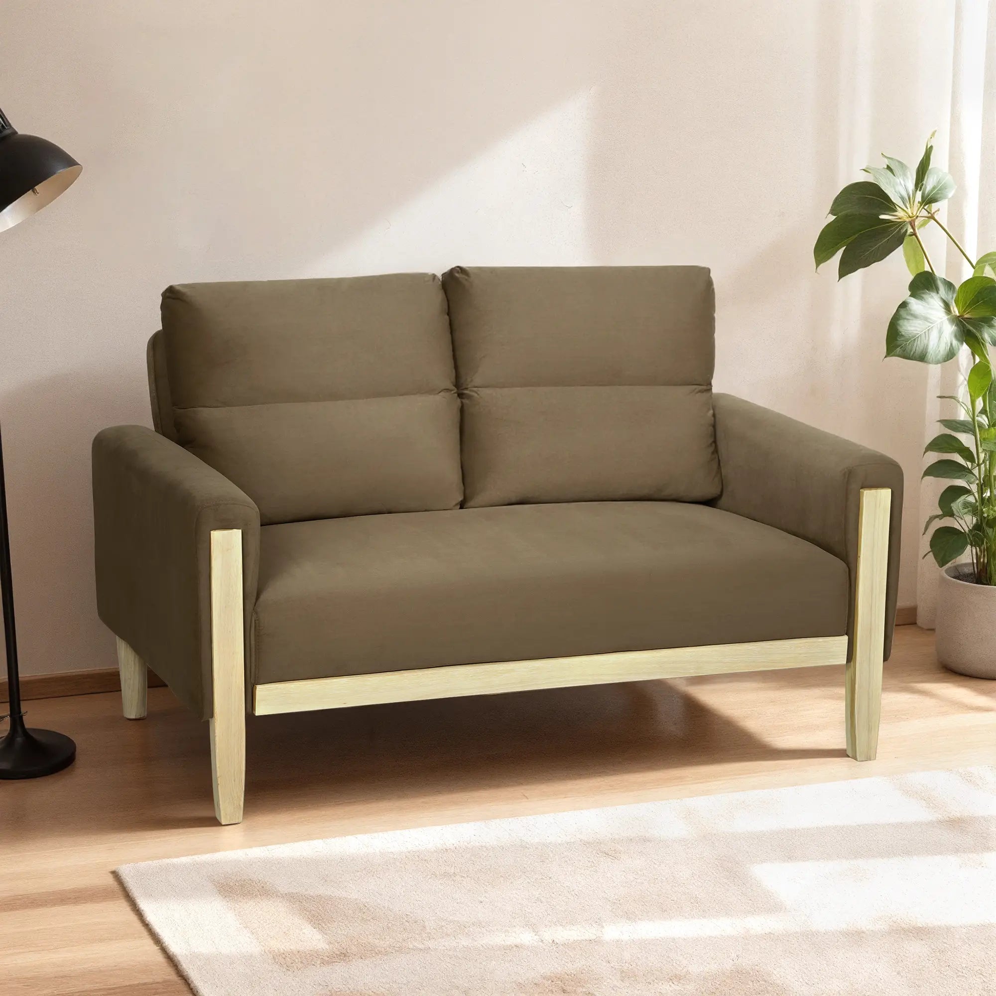 53 Inch Loveseat Sofa, 2 Seater Couch, Solid Wood Legs, Modern Velvet, Brown 2-Seater Sofas at Gallery Canada