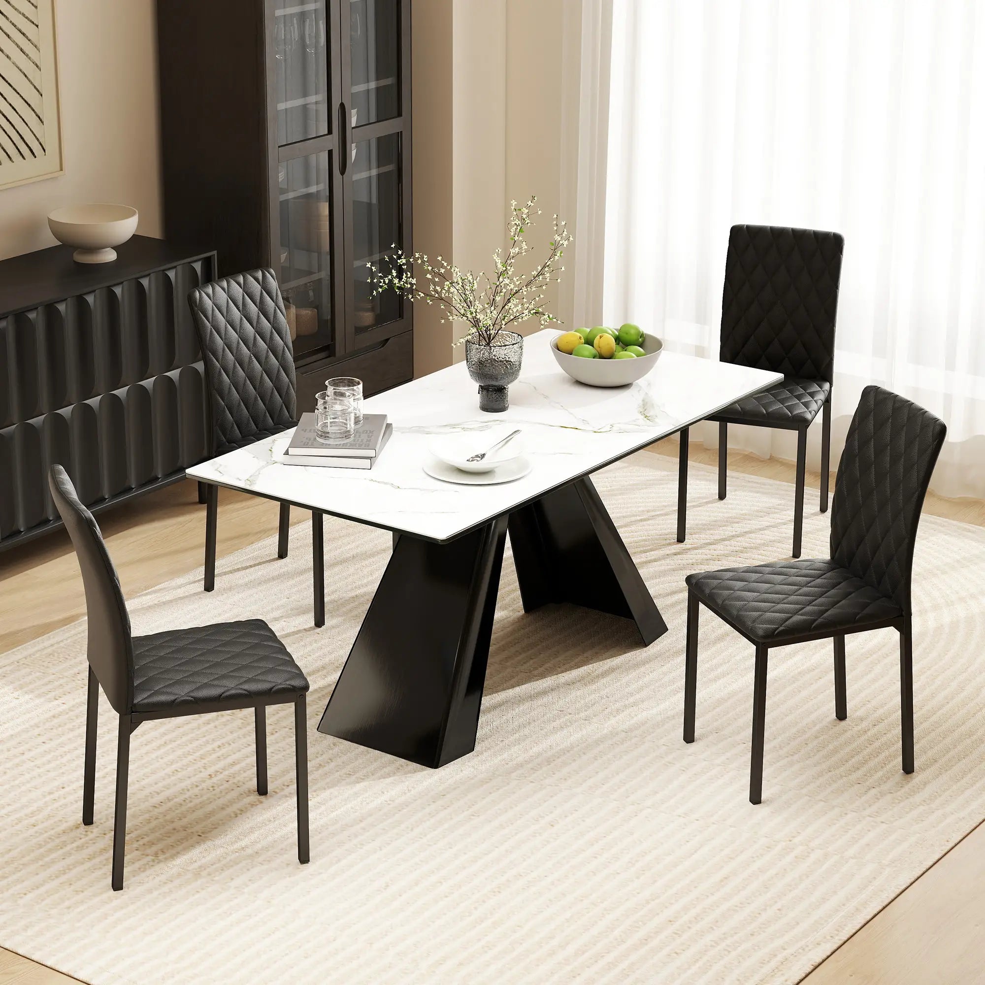 Modern Dining Chairs Set of 4, Upholstered Faux Leather, Black Bar Stools at Gallery Canada