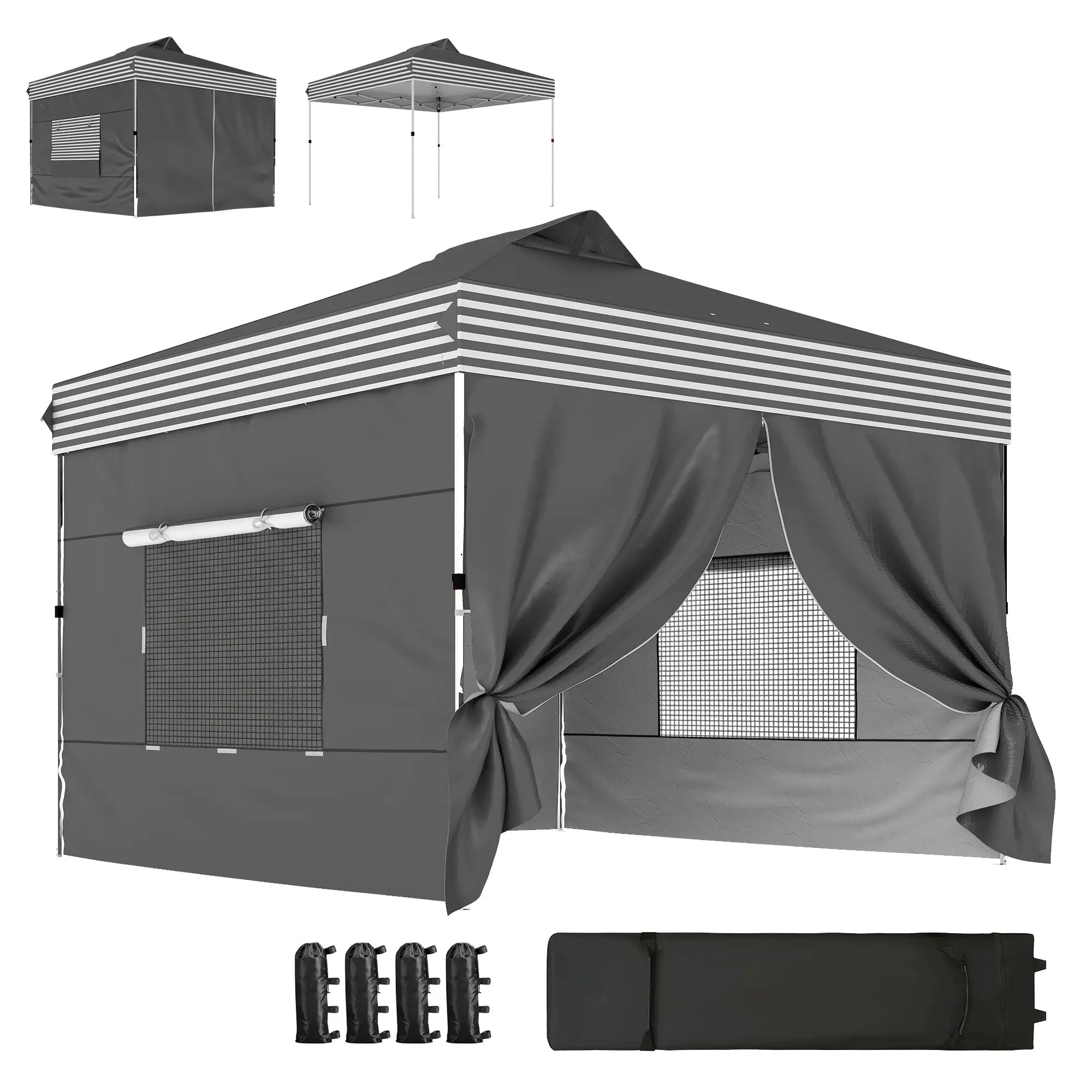 10 x 10 ft Pop Up Canopy Tent, 4 Sidewalls, UPF 50+, Wheeled Bag, Dark Grey Pop Up Canopies at Gallery Canada