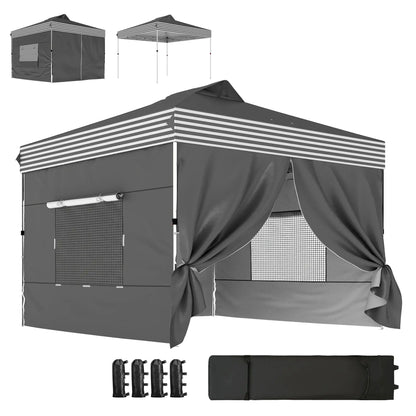 10 x 10 ft Pop Up Canopy Tent, 4 Sidewalls, UPF 50+, Wheeled Bag, Dark Grey Pop Up Canopies at Gallery Canada