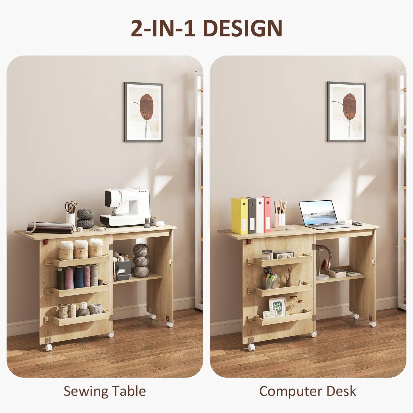 Sewing Machine Cabinet, Folding Table with Storage, Nature Wood Storage Cabinets at Gallery Canada