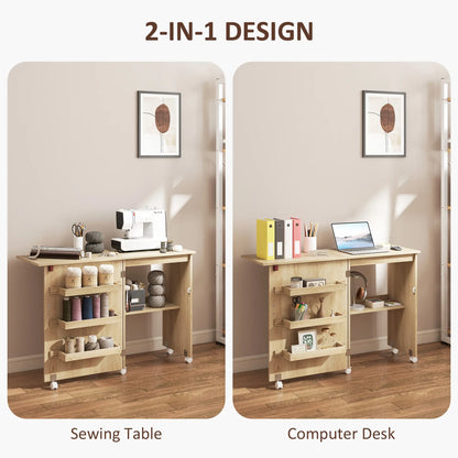 Sewing Machine Cabinet, Folding Table with Storage, Nature Wood Storage Cabinets at Gallery Canada