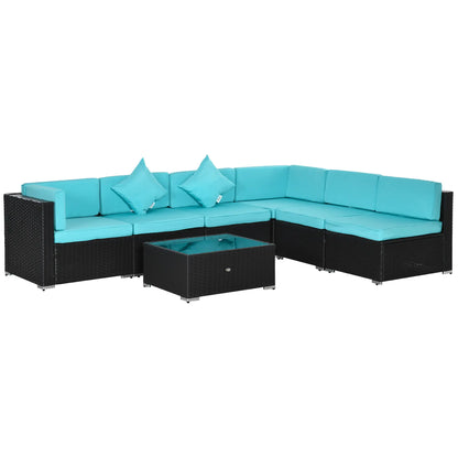 7-Piece Outdoor Wicker Sectional Sofa, Deep Coffee, Light Blue Patio Furniture Sets at Gallery Canada