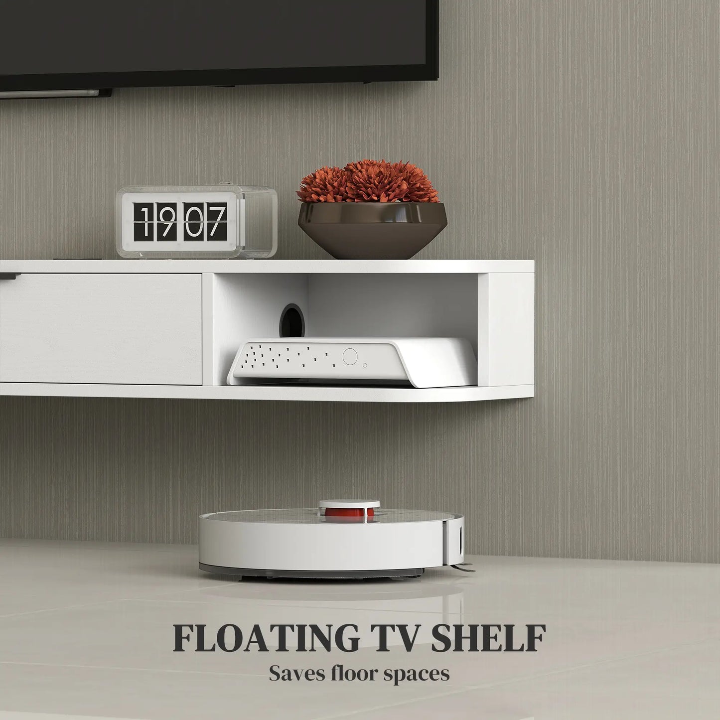 47 Inch Floating TV Stand, Wall Mounted Media Console, White TV Stands at Gallery Canada