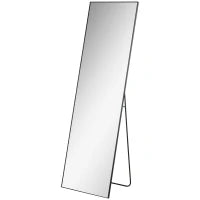 Miroir pleine longueur 64"x20", verre trempé, avec support, noir