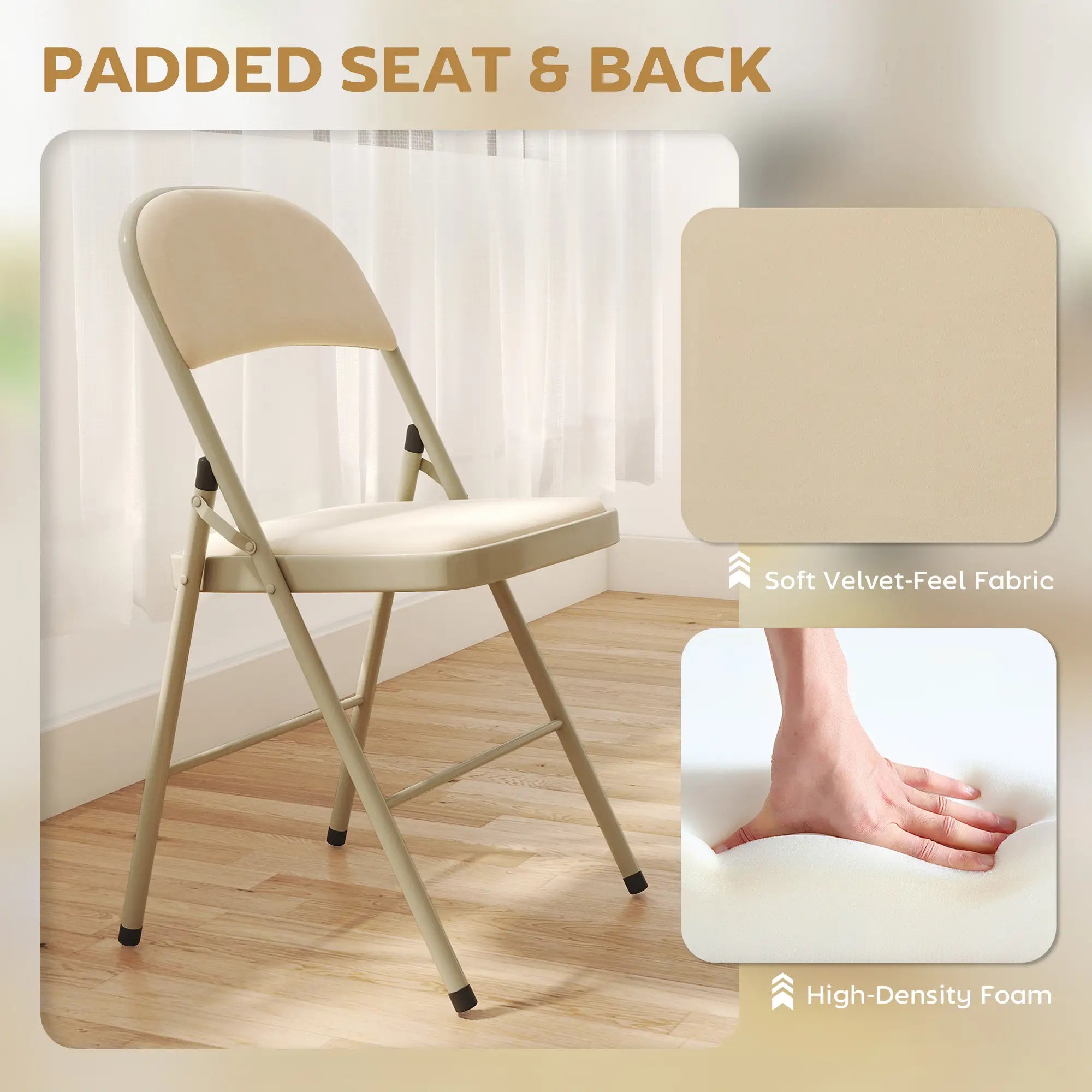 4 Pack Folding Chairs, Padded Seats, Velvet, Steel Frame, Beige Dining Chairs at Gallery Canada